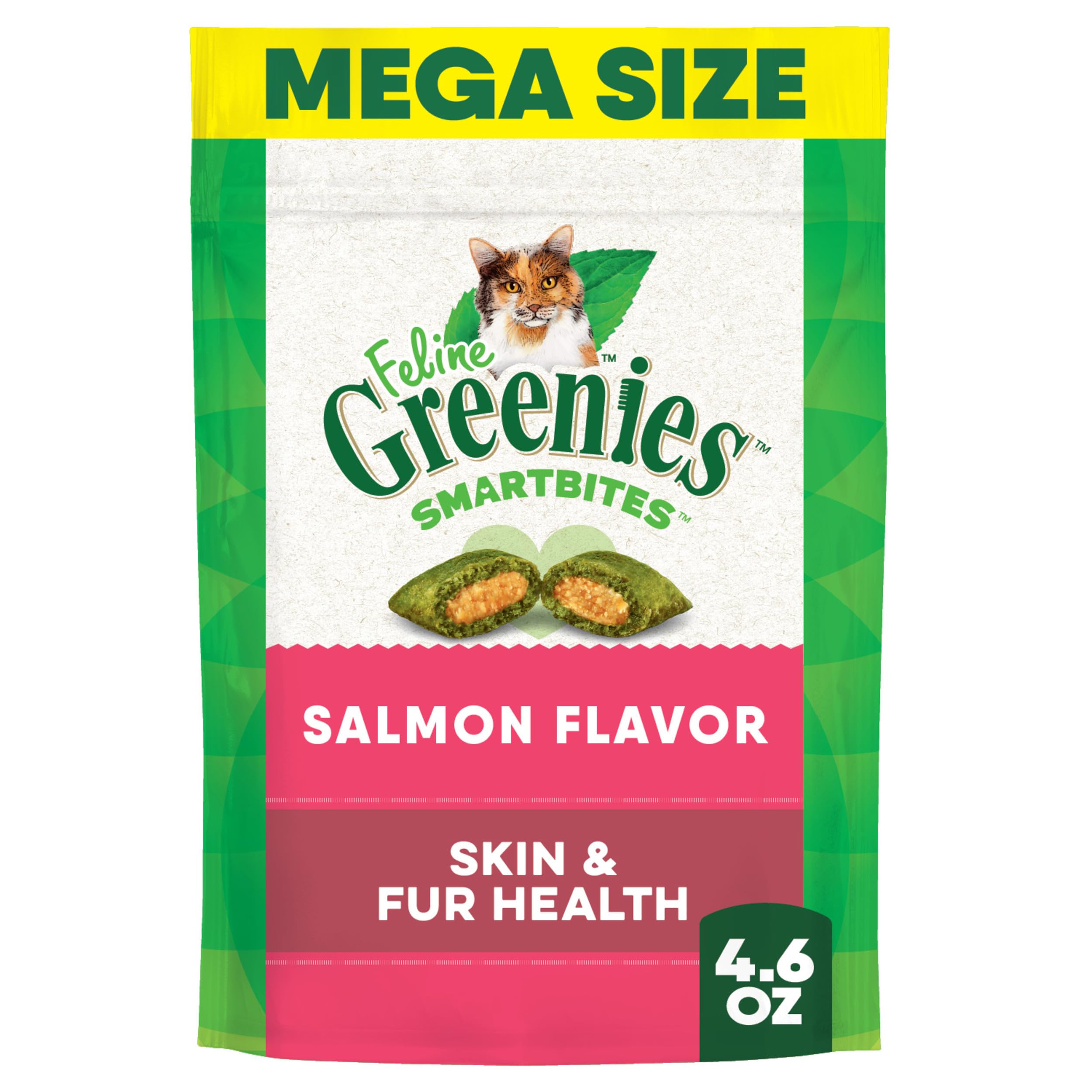 GreeniesFeline Smartbites Skin & Fur Health Crunchy and Soft Cat Treats, Salmon Flavor, 4.6 oz. Pack