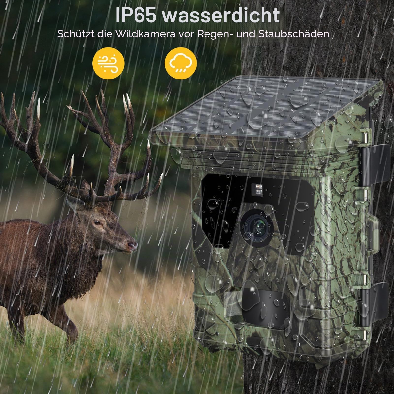 GOWENIC Solar Trail Kamera, 4K 50 MP HD Nachtsicht Sun Powered Solar Game Wildlife Jagd Trail Kameras, IP65 wasserdichte IR-Bewegungs Erkennungs Jagd Kamera, Schleifen für die Jagd