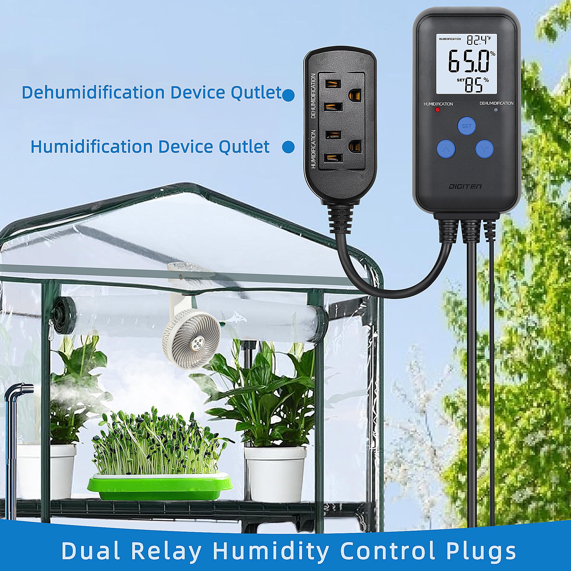 Digital Humidity Controller, Pre-Wired Humidity Controlled Dual Stage Outlets for Mushroom Growing, Reptile, Grow Tent, Humidifier/Dehumidifier : Appliances