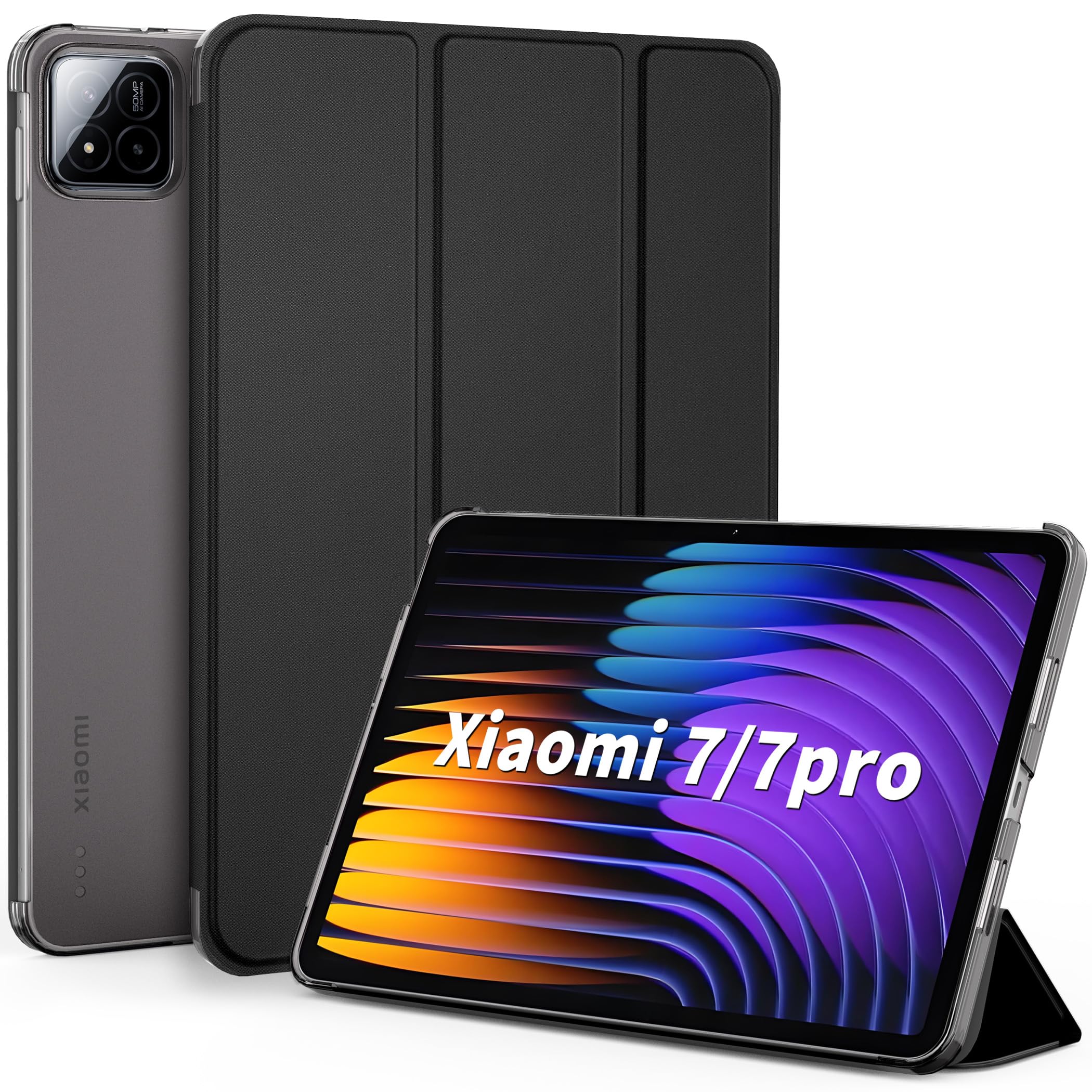 EasyAcc Case Compatible with Xiaomi Mi Pad 7/7 Pro (11.2 inch, 2025, 7th generation), Ultra Thin Translucent Matte Back Cover, Black