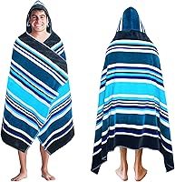 COTTONCRAFT Oversized Hooded Beach Towel for Adults 39x68 - 100% Ringspun Cotton Velour Terry 450 GSM Cancun Blue Stripe, Super Soft Absorbent Quick Dry