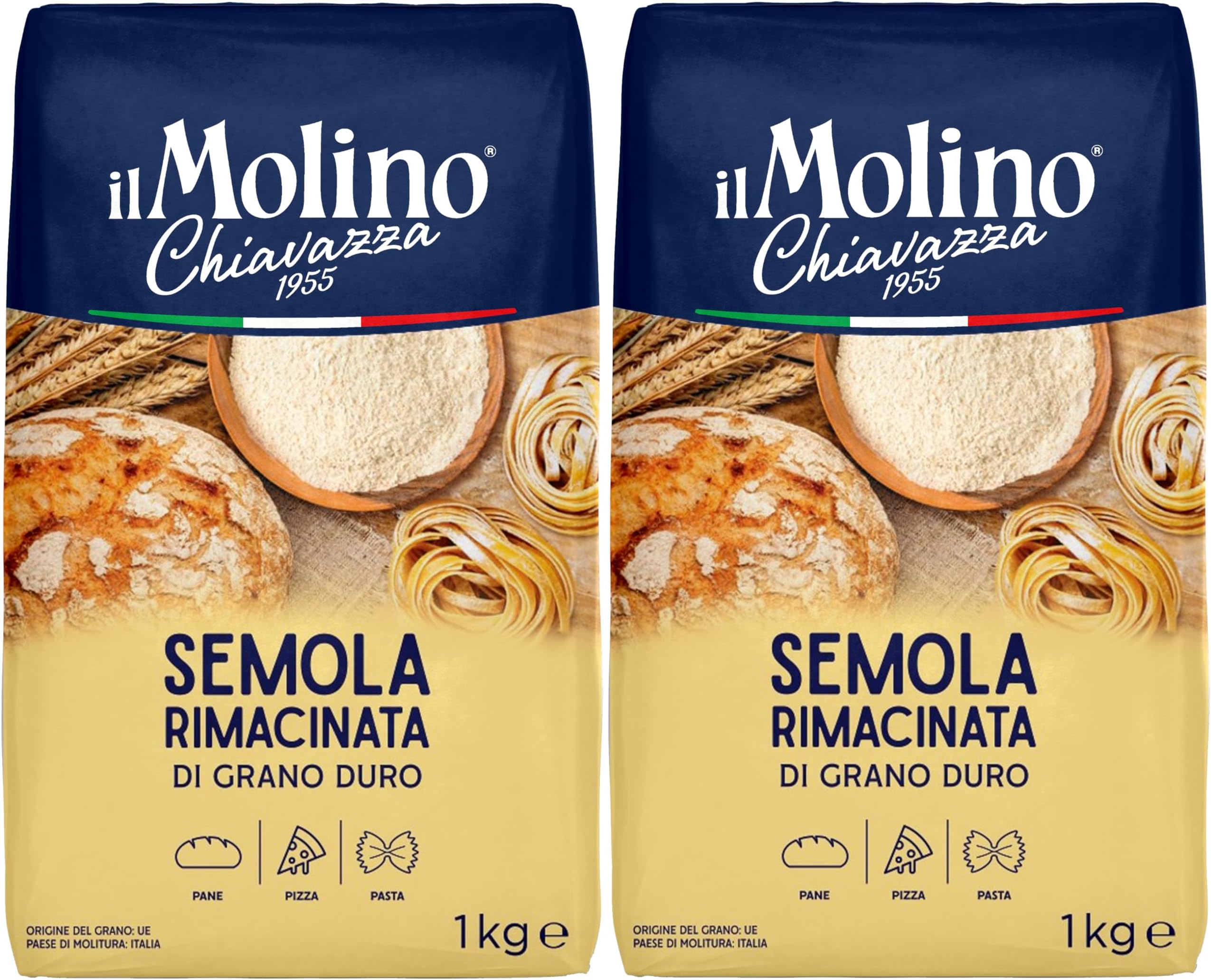 il Molino Chiavazza Semola Rimacinata 1kg - Pack of 2 | Premium Italian Semolina Flour for Pizza, Breads & Fresh Pasta