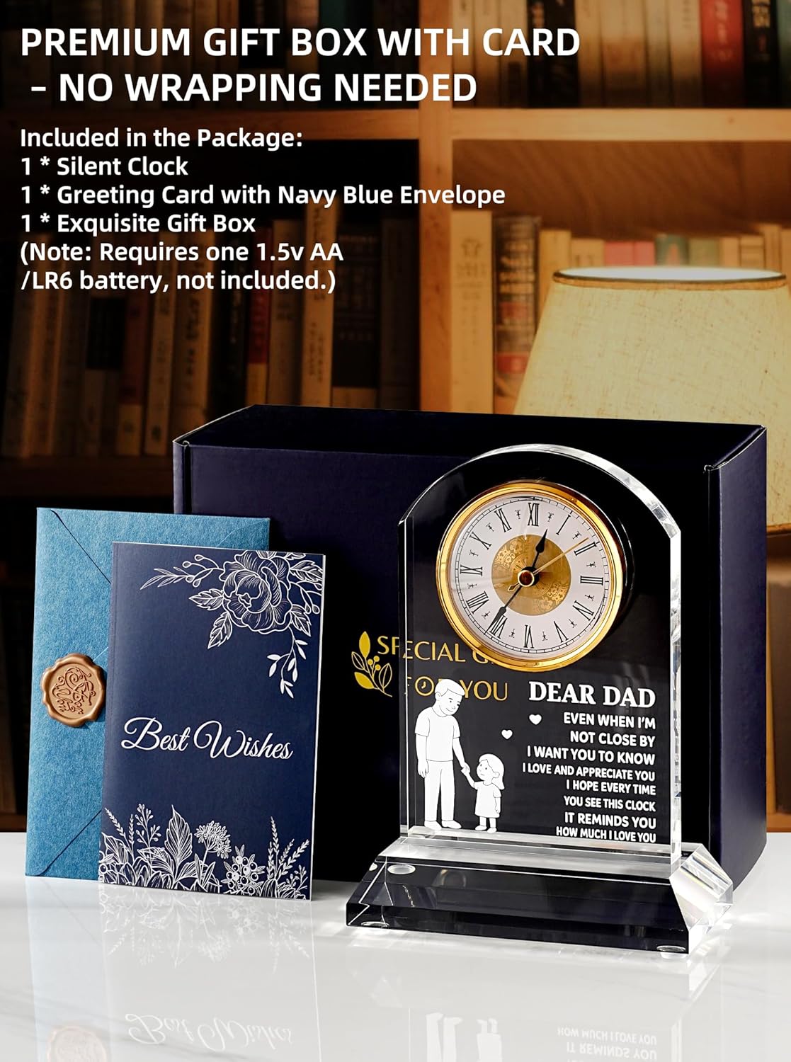 DEEWISH Clock Gifts for Dad from Daughter Son, Birthday Gifts for Dad Who Wants Nothing, Ideas, Unique, Elegant Clock with Gift Box & Card (Battery Not Included) - Image 2