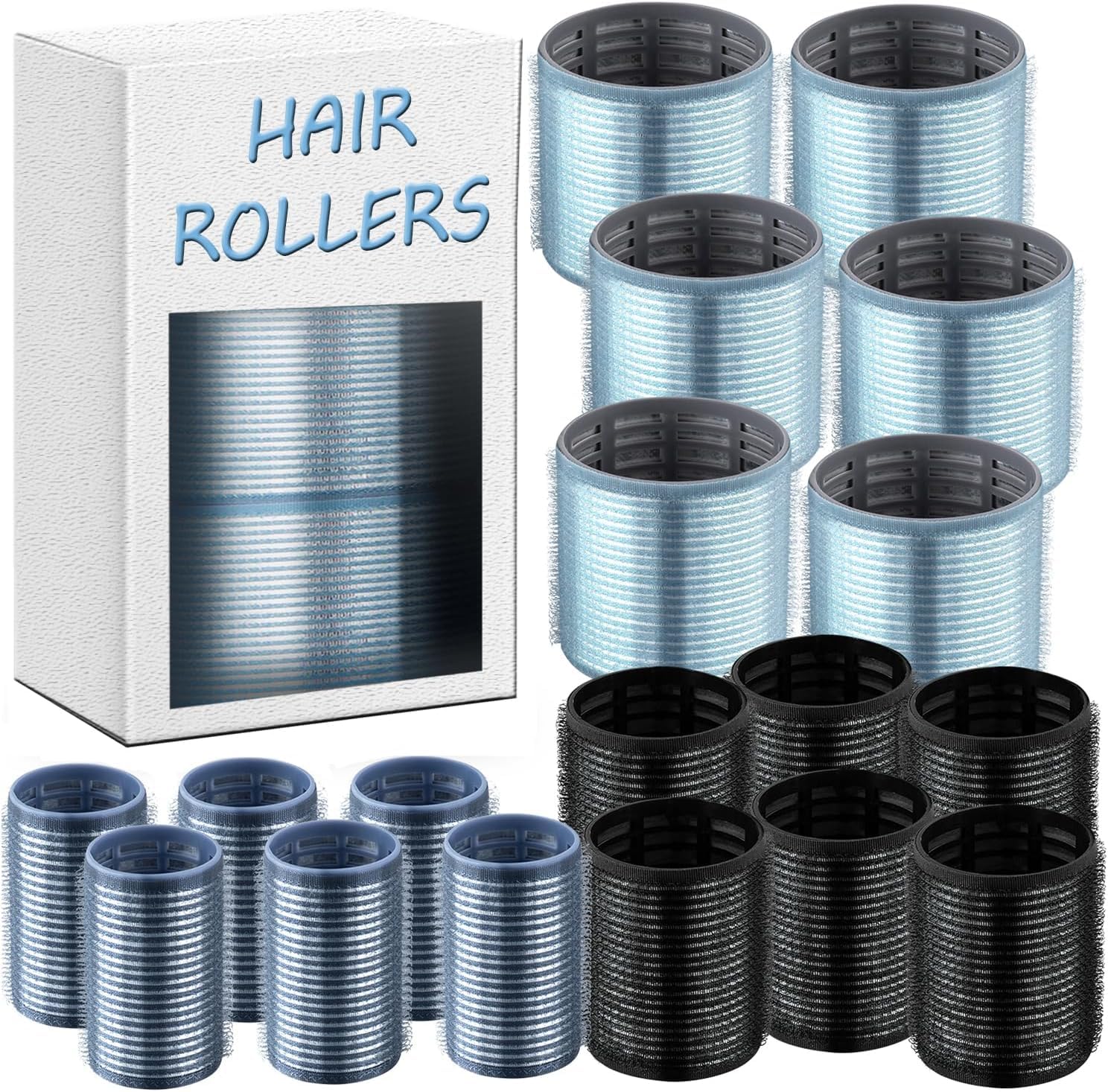 xnicx 18 Stücke Lockenwickler,Keramischer Thermokern lockenwickler selbsthaftend mit 3 Größen 60mm 48mm 36mm,Hair Rollers Hitzefrei Lockenwickler Große Locken für Lange Medoum und Kurze Haare