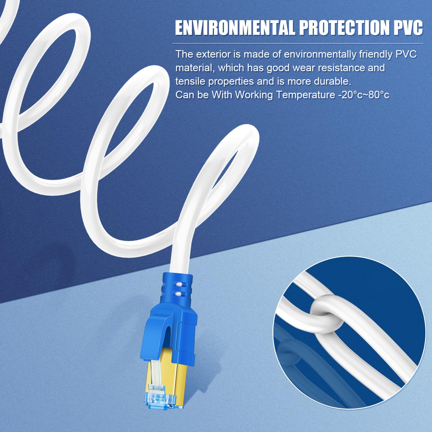 AOPOCKAN TECH Cavo Ethernet Cat 8 da 18,3 m, per esterni e interni, resistente alle intemperie, 26 AWG, 40 Gbps, 2000 MHz, cavo di rete LAN Cat8 con connettore RJ45 placcato oro, resistente ai raggi