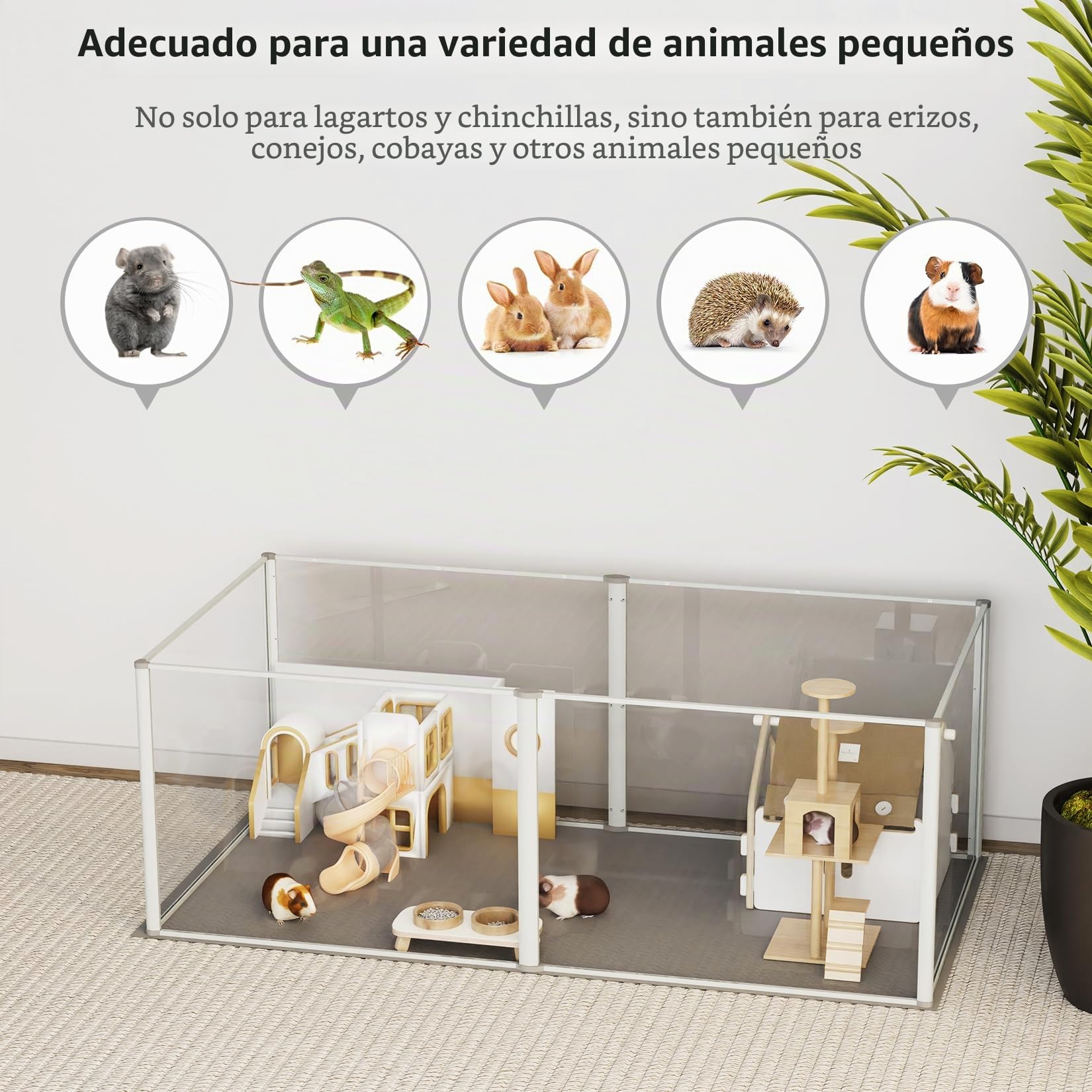BingoPaw Jaula para Animales Pequeños Parque Paridera Conejos Hamster con Suelo de PVC Impermeable Accesorios Cobayas Casa Mascotas Interior Corral Cerca Transparente Acrílico con Marco Alumnio