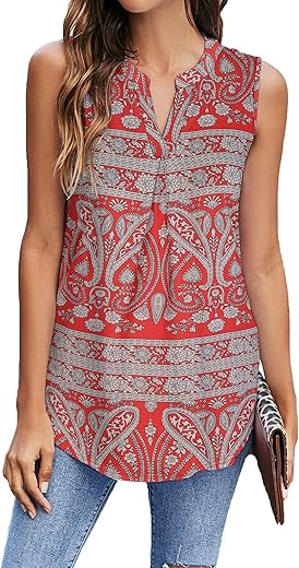 BDTECAOR Tank Top Damen Lang V-Ausschnitt Ärmellose Bluse Lockere Oberteile Tunika Shirts