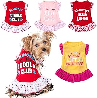 Vlony 4 Pieces Dog Dress Dog Sundress Printed Dog Shirt with Ruffles Dress Dog Clothes for Small Dogs Girl Summe (A, Small)