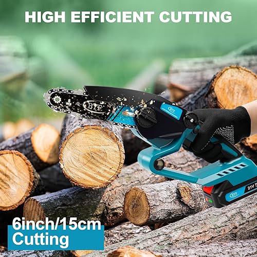 Miniatura 6 de BTF Mini motosierra inalámbrica, pequeña motosierra eléctrica portátil de 6 pulgadas, motosierra de mano alimentada, inalámbrica, corte de rama de