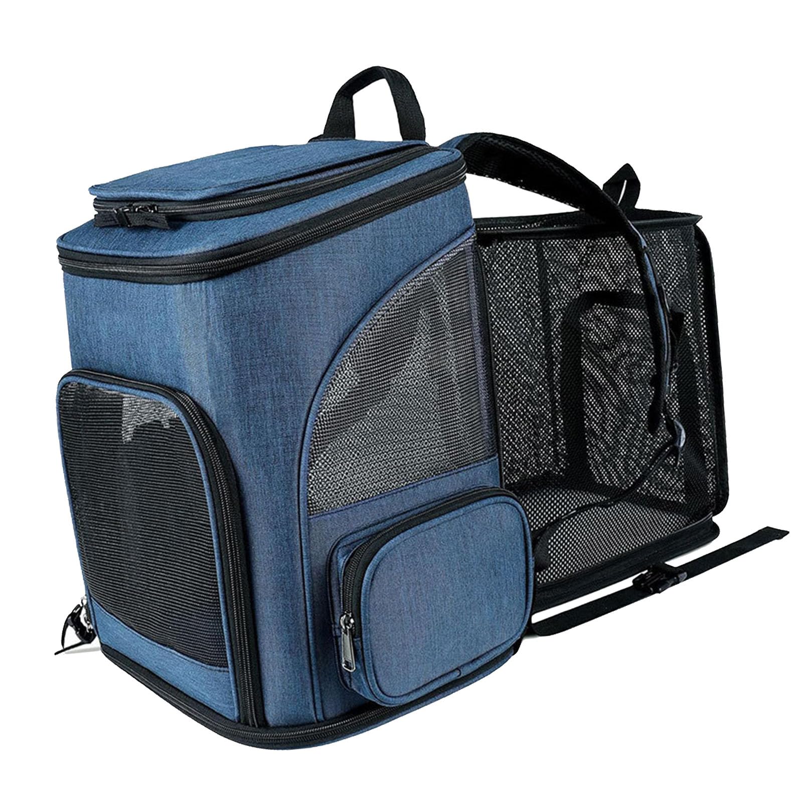 Zaino Porta Gatti Impermeabile Espandibile, Zaino per Animali Domestici con Finestre in Rete Traspirante, con Scomparti Multipli con Design Pieghevole, Ideale per Animali Domestici di (BLUE)