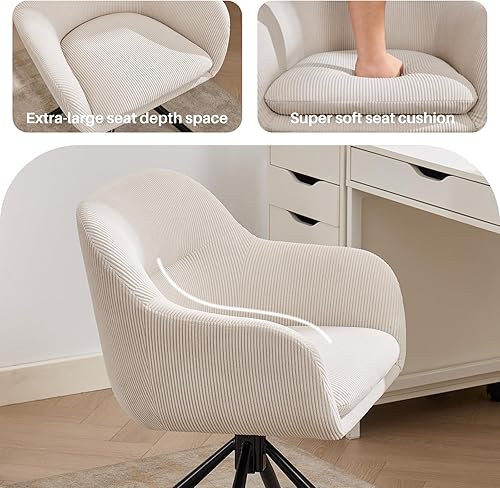 Miniatura 5 de Silla moderna de escritorio de oficina, silla giratoria de acento sin ruedas, silla tapizada de tela, silla giratoria ergonómica con brazo de
