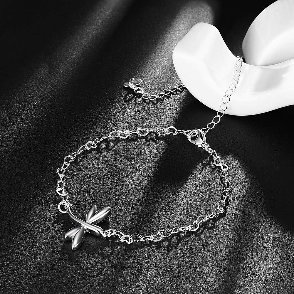 Fashion Jewelry 925 Sterling Silver Cute Dragonfly Heart Chain Anklet - Image 4