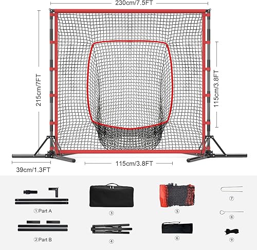 Miniatura 3 de Red de práctica de béisbol y softbol, 7 x 7 pies, red de entrenamiento de béisbol portátil de alta resistencia para golpear bateo, atrapar lanzar