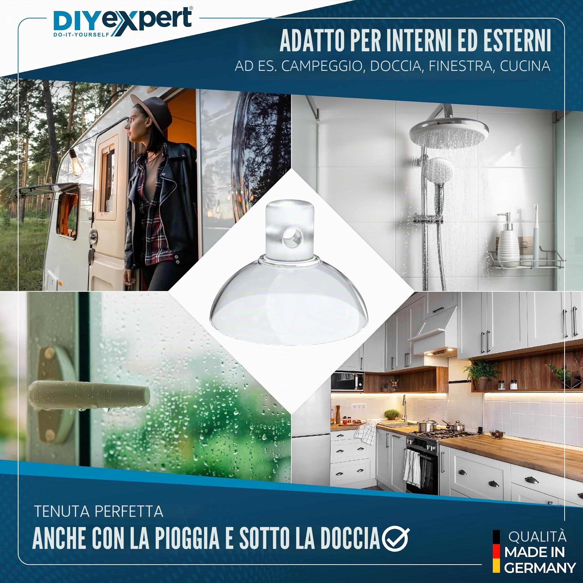 DIYexpert Ventosa con foro trasversale | Made in Germany | [Ø 20 mm] [20 pezzi] | Ventose di alta qualità per decorazioni per finestre | Ideale per cordini o telefono cellulare