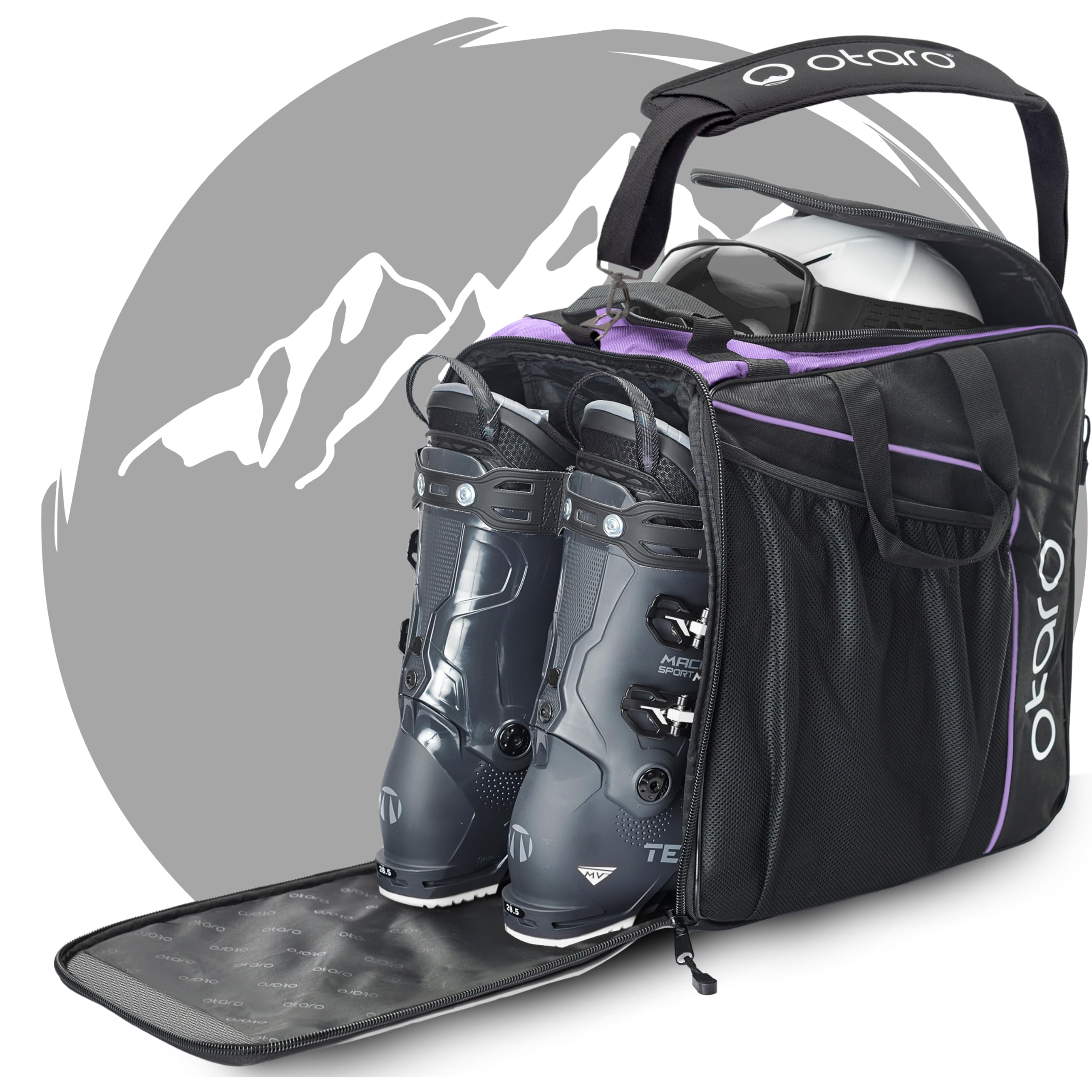 Otaro Skischuhtasche mit Helmfach (Classic | 44 L | Lila) Premium Skitasche für Skischuhe | Auch als Schlittschuhtasche oder Inlinertasche | Ski Tasche, Skisack Set, Skischuhtaschen