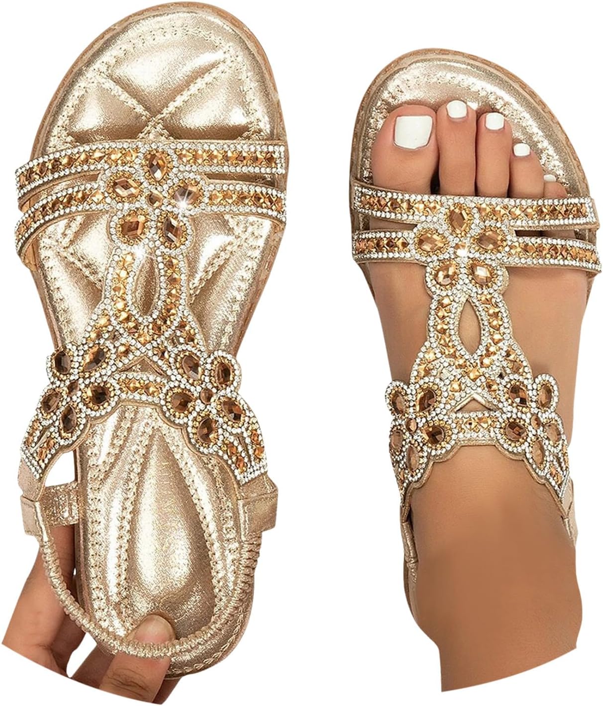Sandalen Damen Sommer - Orthopädische Boho Sandalette Mit Strass