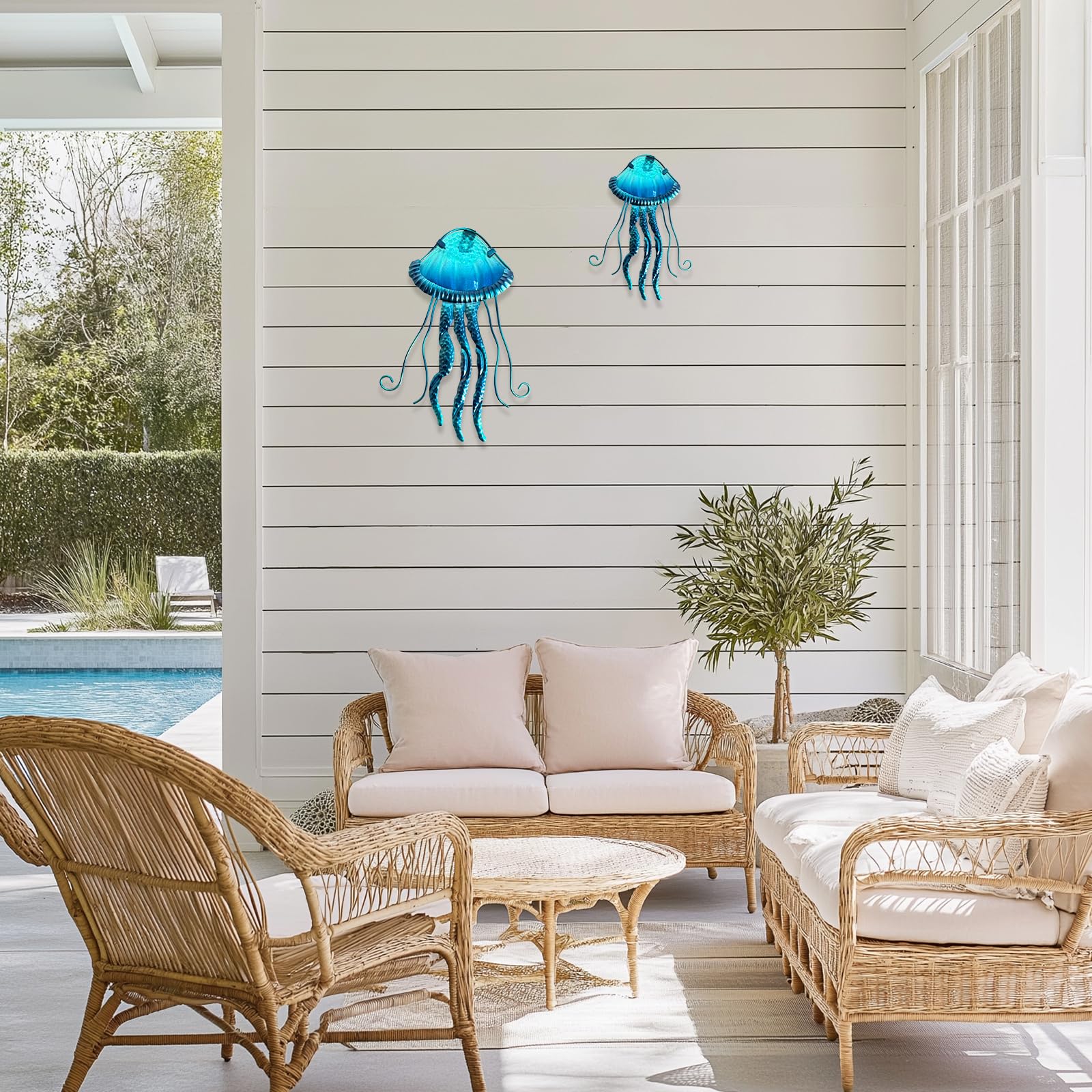 LIFFY Méduse en métal - Décoration murale à suspendre pour la maison, la piscine, la plage, la terrasse, le jardin, la maison (38,1 cm, 25,4 cm)