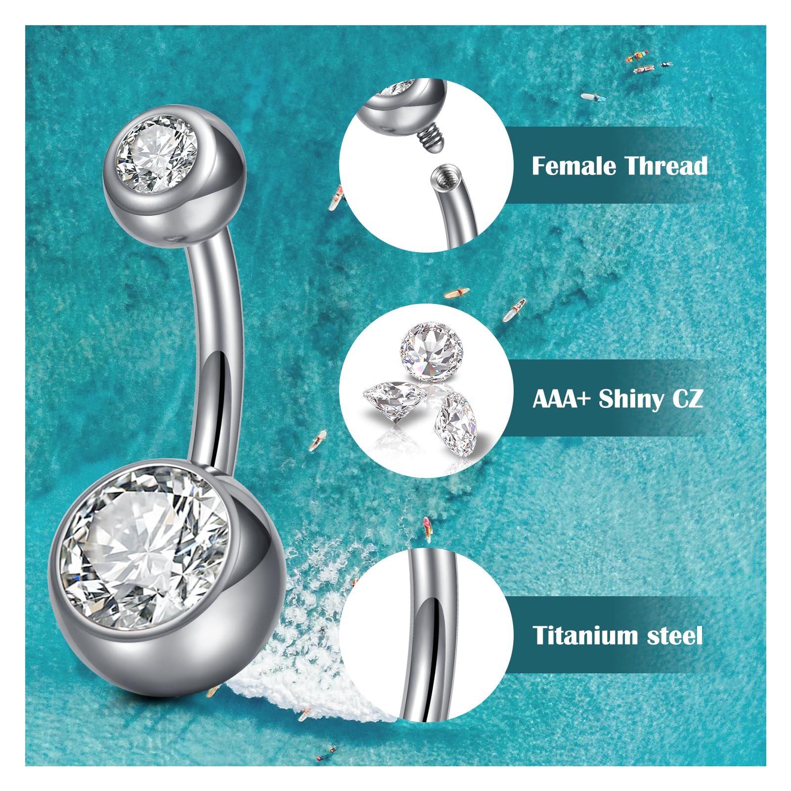 AceFun Piercing ombligo Titanio oro plata 6mm 8mm 10mm 12mm 14mm Piercings de banana acero quirurgico mujeres 1 pieza 14G Piercing ombligo G23 Barbell Bijoux Anillos — view 5