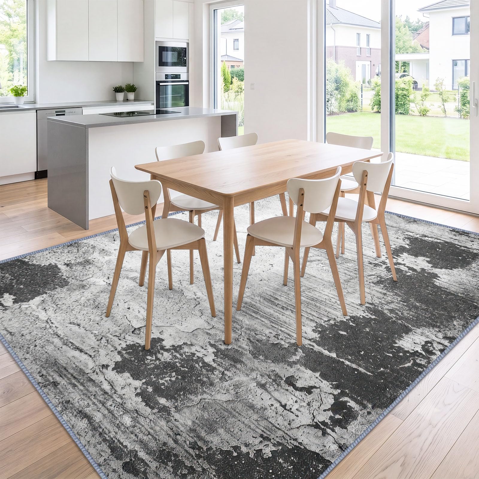 Tapis en Flanelle Douce 160 x 230 cm Abstrait Texture Rugueuse Vieilli Tapis de Salon Moderne, Antidérapant et Lavable en Machine – Idéal Chambre, Couloir – Poils Courts Facile à Nettoyer, Gris