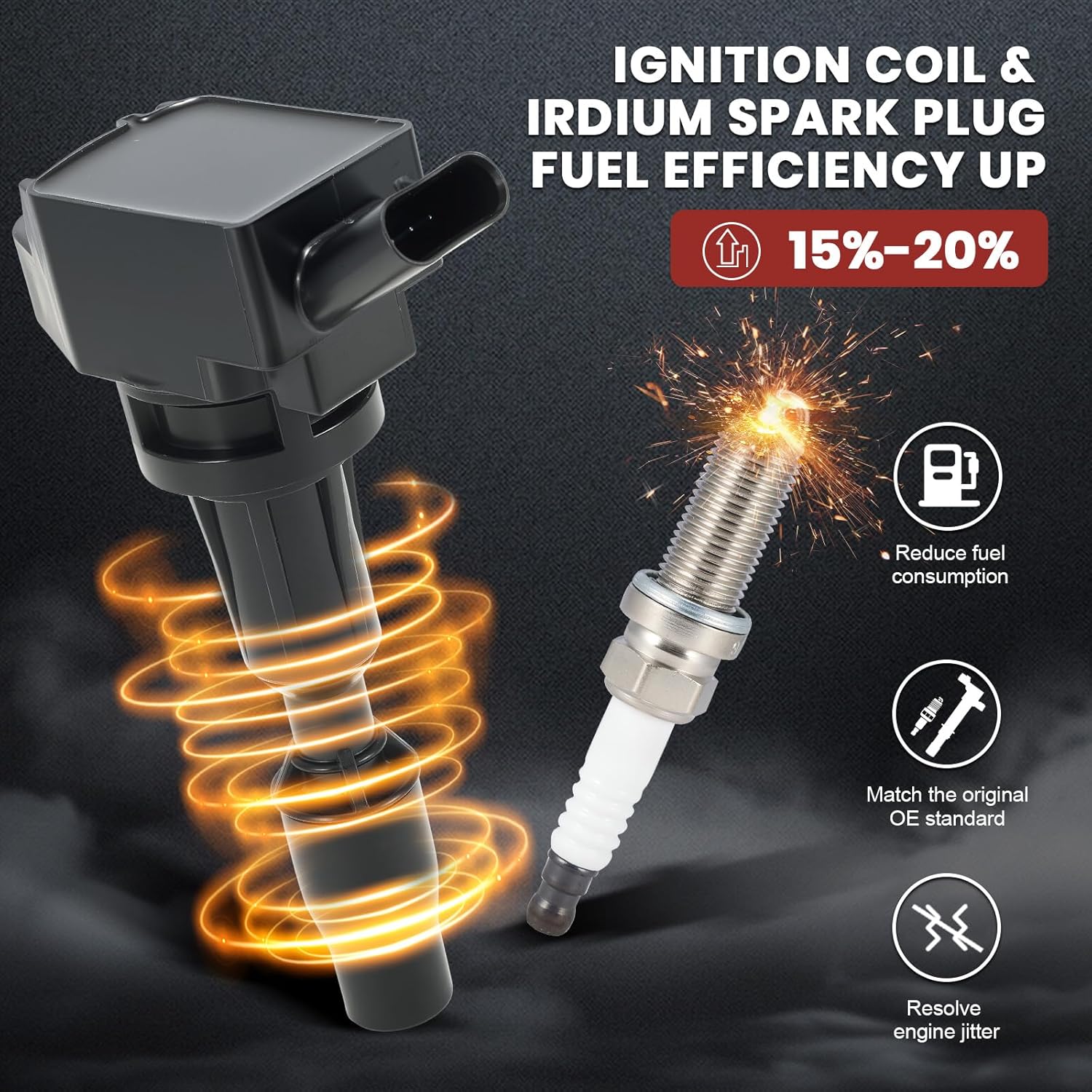 UF764 Ignition Coil Pack and Iridium Spark Plugs Set of 4 Compatible with Hyundai Sonata Tucson Kia Optima Sorento Genesis G80 G90 2015-2022 2.0L 2.4L Replaces#IC871, 49138