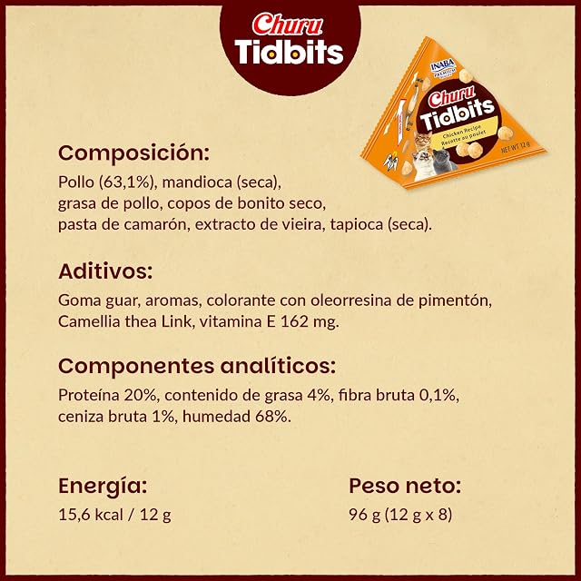 Foto 7 de 8 de INABA Churu Tidbits Gatos - Receta Saludable de Pollo - Snack Tierno con Relleno Cremoso