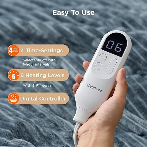 Vista 178 de Bedsure GentleSoft - Manta térmica eléctrica, suave manta eléctrica de franela acanalada, calefacción con 4 ajustes de tiempo, 6 ajustes de calor