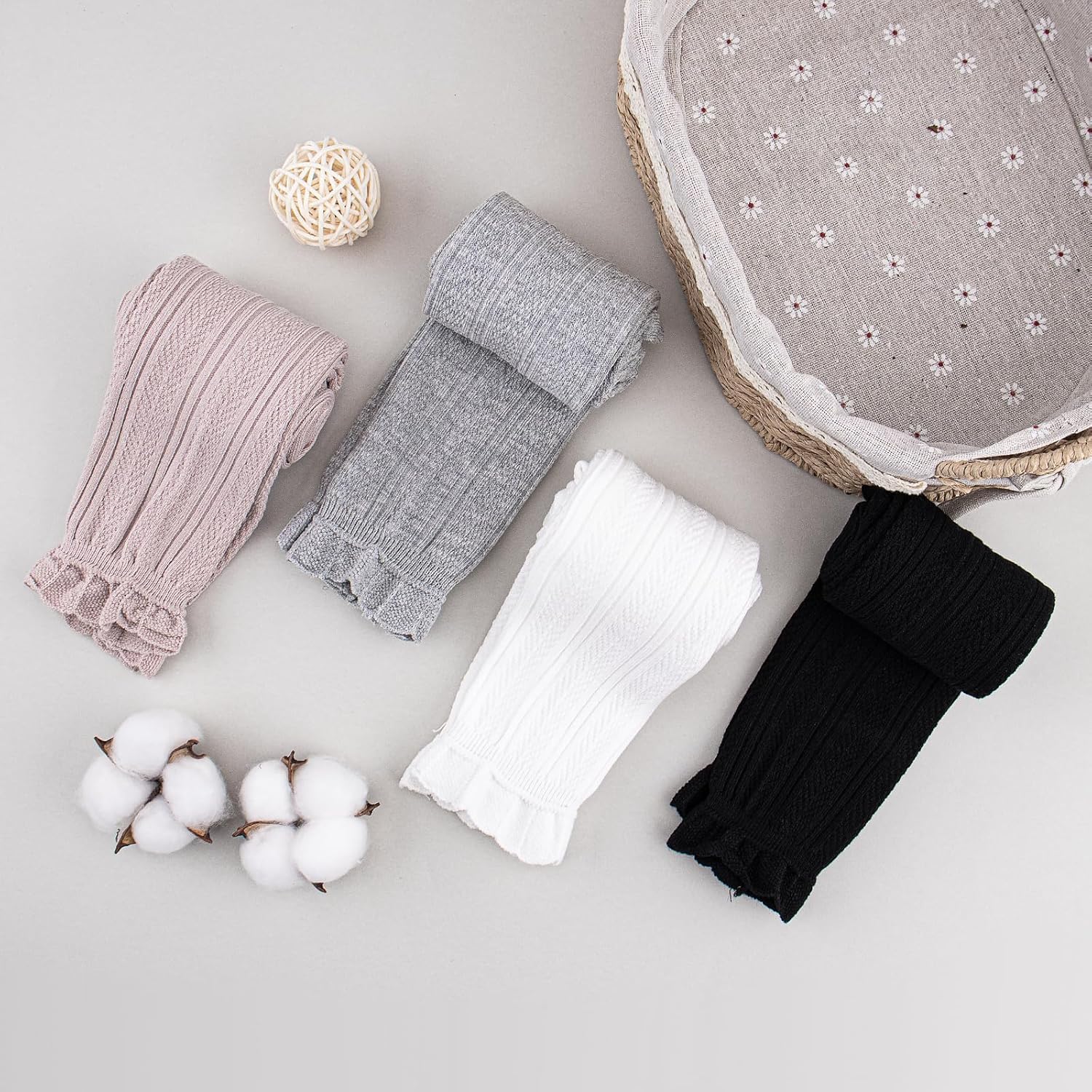 Looching 4 Pack Toddler Girl Cable Knit Tights Thick Soft Cotton Ankle Leggings Pantyhose Stocking Pants for 3-9T Kids - Image 6