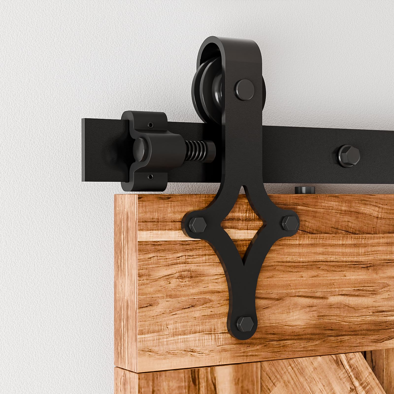 WOLFBIRD Kit de Quincaillerie Porte de Grange 274cm-9FT Kit de Rail Pour Système Porte Coulissante Avec Guide de Plancher Réglable Pour Porte en Bois