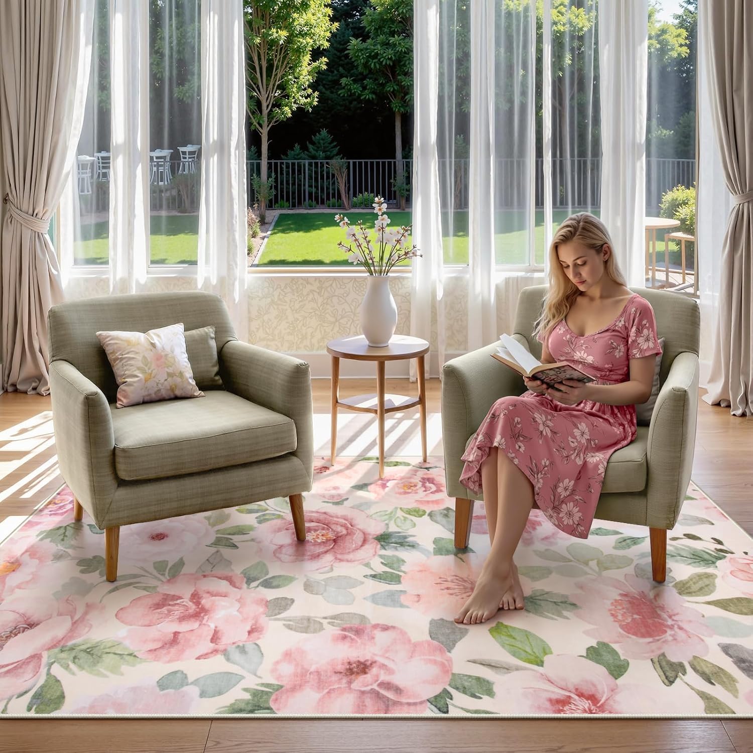 Lahome Floral Washable Rugs 3x5,Entryway Rug Soft Bedroom Rugs Ultra-Thin Home Decor Small Carpet for Bathroom Kitchen Rugs Kids Room,Office,College Dorm 3x5（Beige/Multi