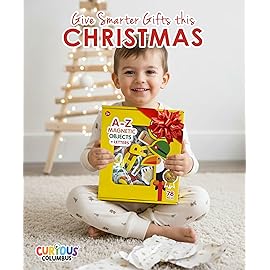 Curious Columbus Magnetic Objects and Letters. Set of 78 Foam Magnets Including 52 Pictures and 26 Uppercase Alphabet Magnets from A-Z. Educational Toy for Preschool Learning
