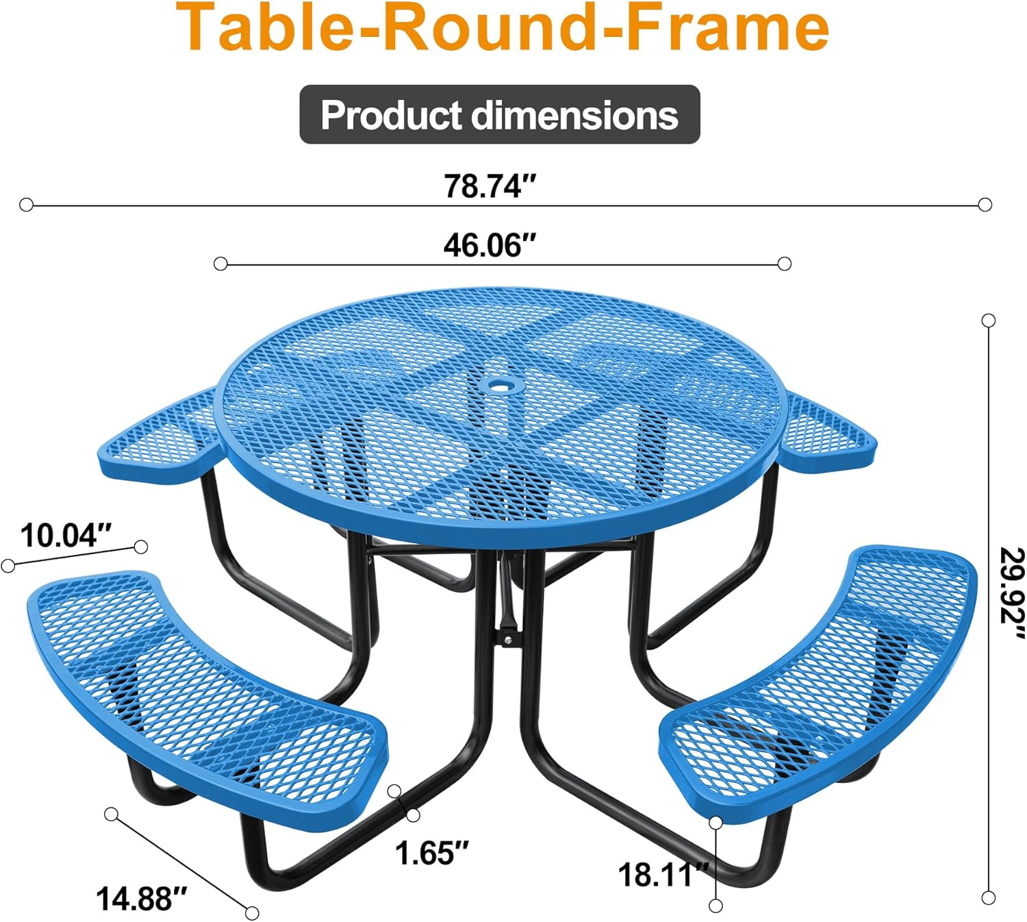 46In Round Outdoor Picnic Table – Heavy-Duty Commercial Steel Table with Thermoplastic Coating, Weatherproof & Rust-Resistant, Perfect for Parks, Patios, Schools & Campgrounds (Blue)