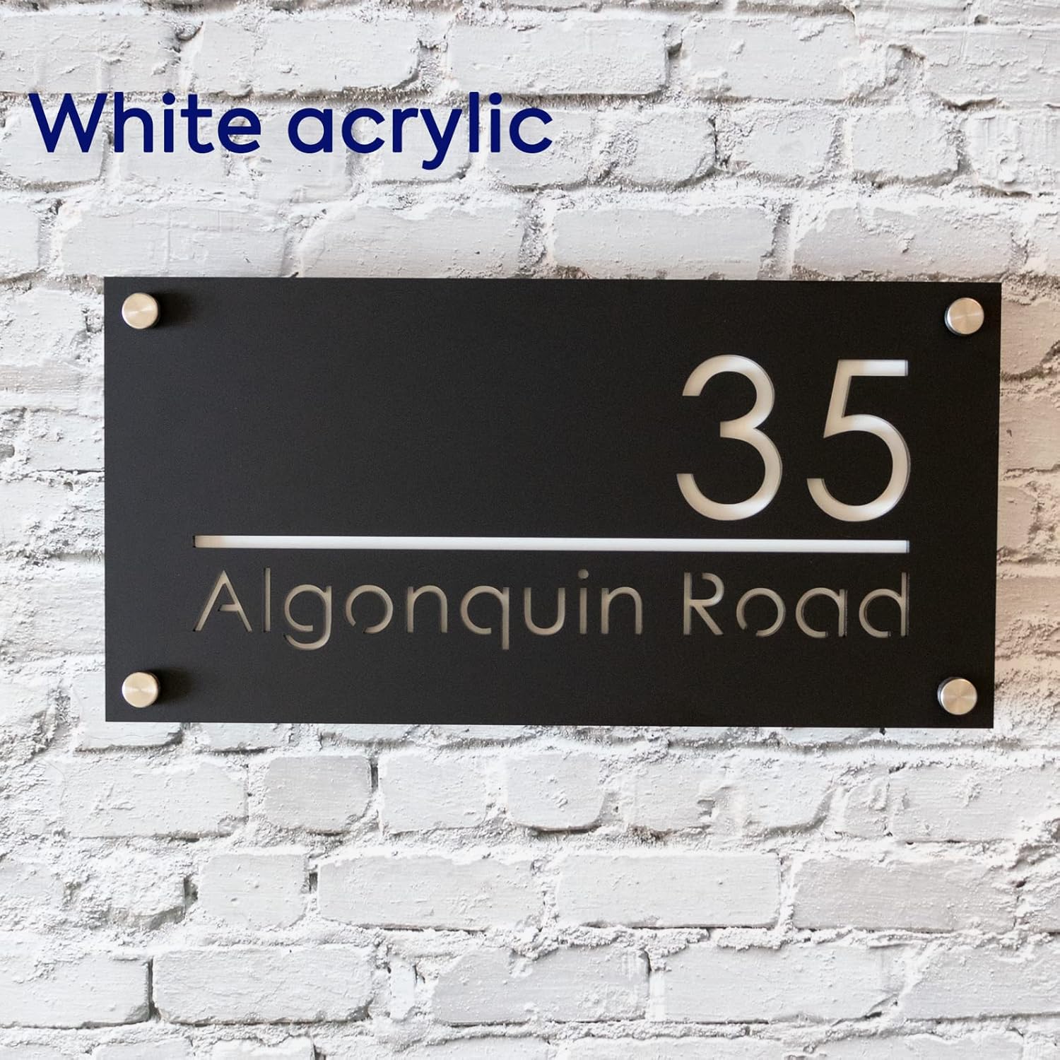 Acrylic Custom Modern House Numbers Sign Matte Black, Floating Acrylic Address Plaque