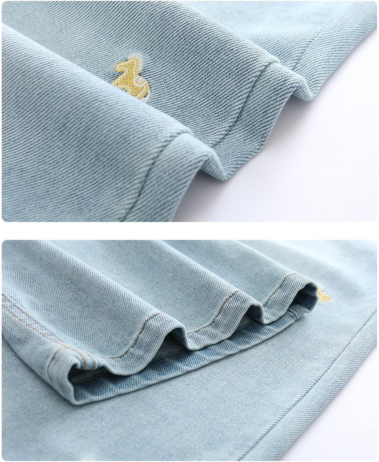 Girls Baggy Jeans Cute Embroidered Wide Leg Y2k Washed Denim Pants Teen Elastic High Waist Stretch Washed Jean