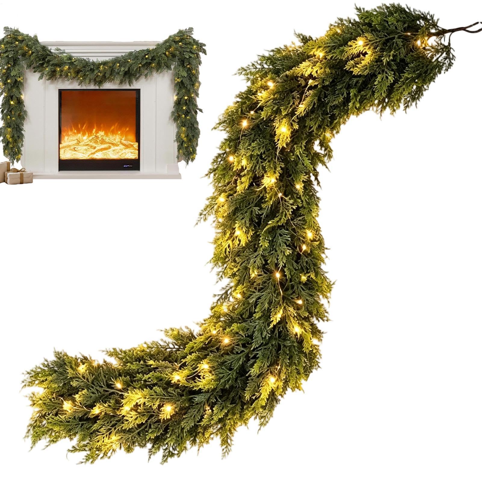 Ghirlanda natalizia con , in cedro artificiale realistico, decorazione a LED