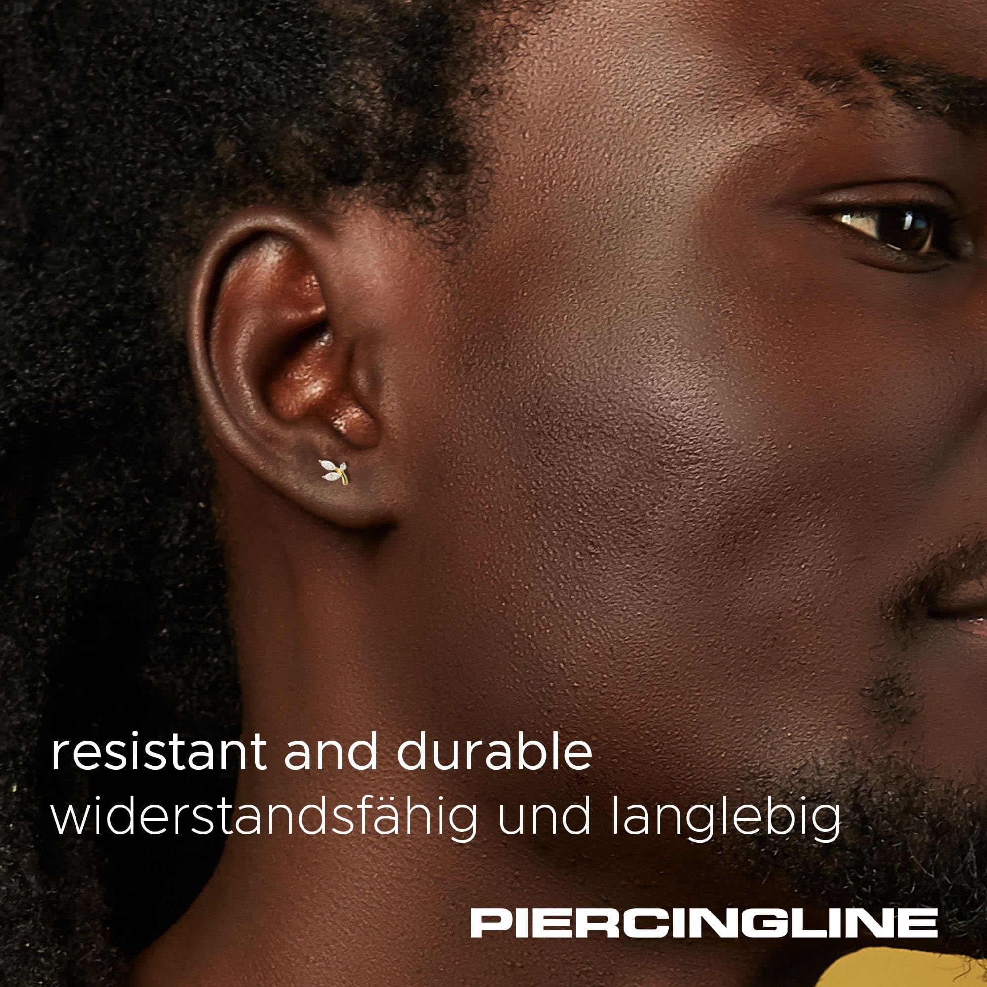 PIERCINGLINE Piercing Stecker Titan Labret mit Innengewinde + 925er Silber Aufsatz MOISSANIT-ZWEIG - Goldfarben, Silberfarben