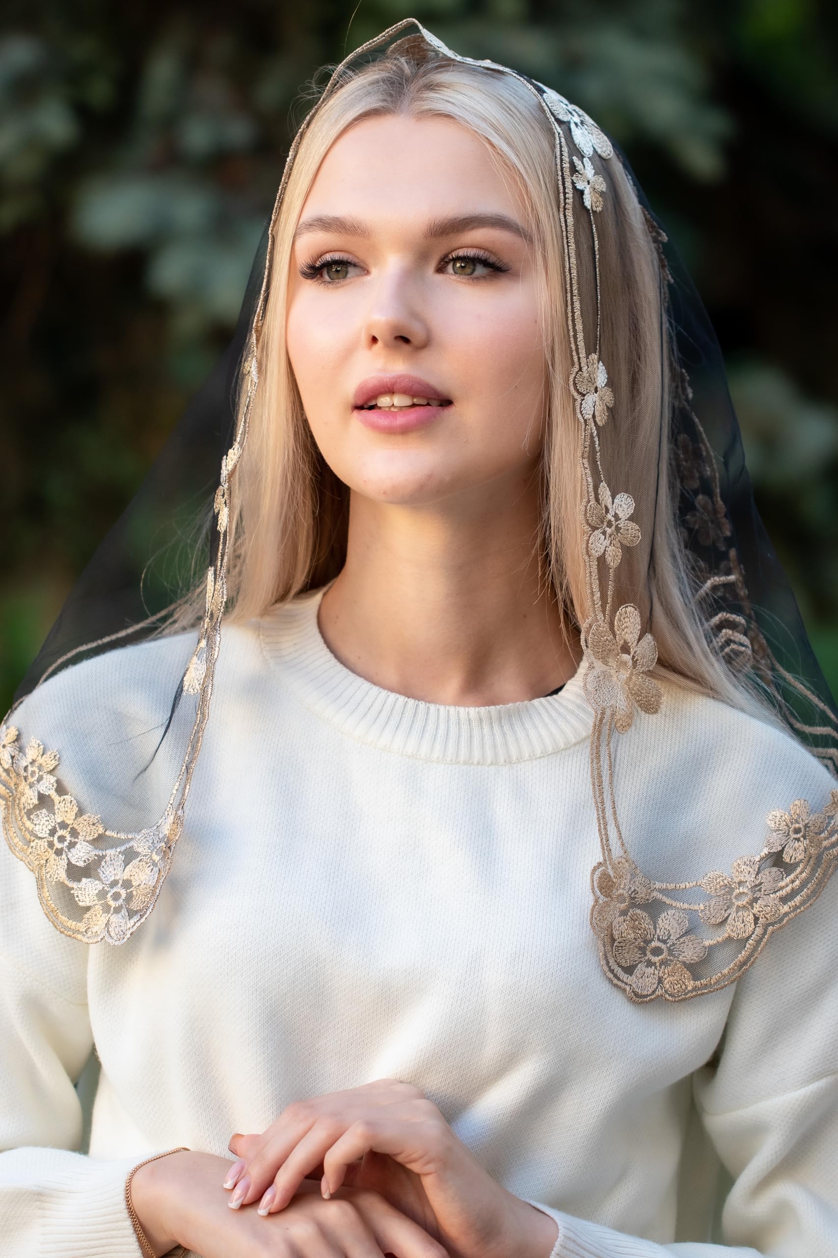 Mantilla católica misa infinita velo de encaje para iglesia capilla española misa cubierta de cabeza corta
