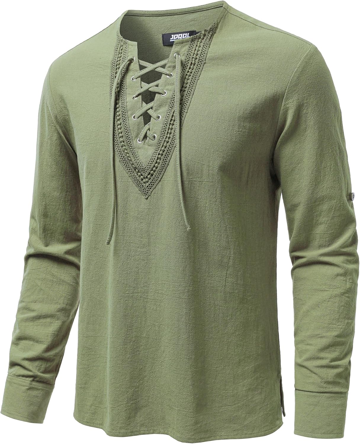 JOGAL Mens Renaissance Shirt Medieval Pirate Viking Halloween Costume Gothic Steampunk Retro Long Sleeve Lace Up Shirts - Image 2