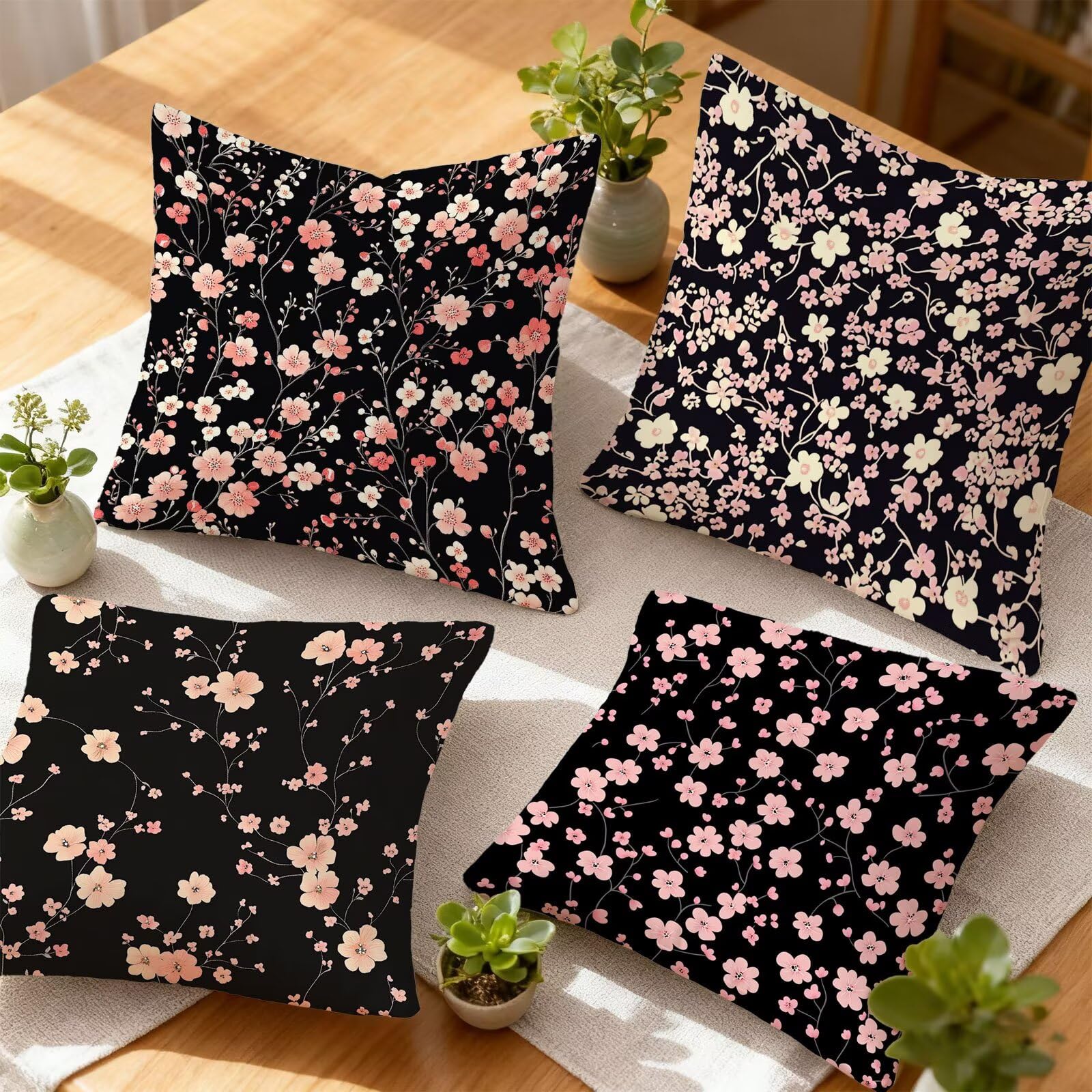Rose Housse Coussin 60x60 Fleur Taie Oreiller 60x60 Lot de 4 Super Doux Protege Oreiller 60 x 60 Decoration Automne Taie D'oreiller Carrées Coussin Canape, pour Maison Chambre Canapé Chaise E - 812