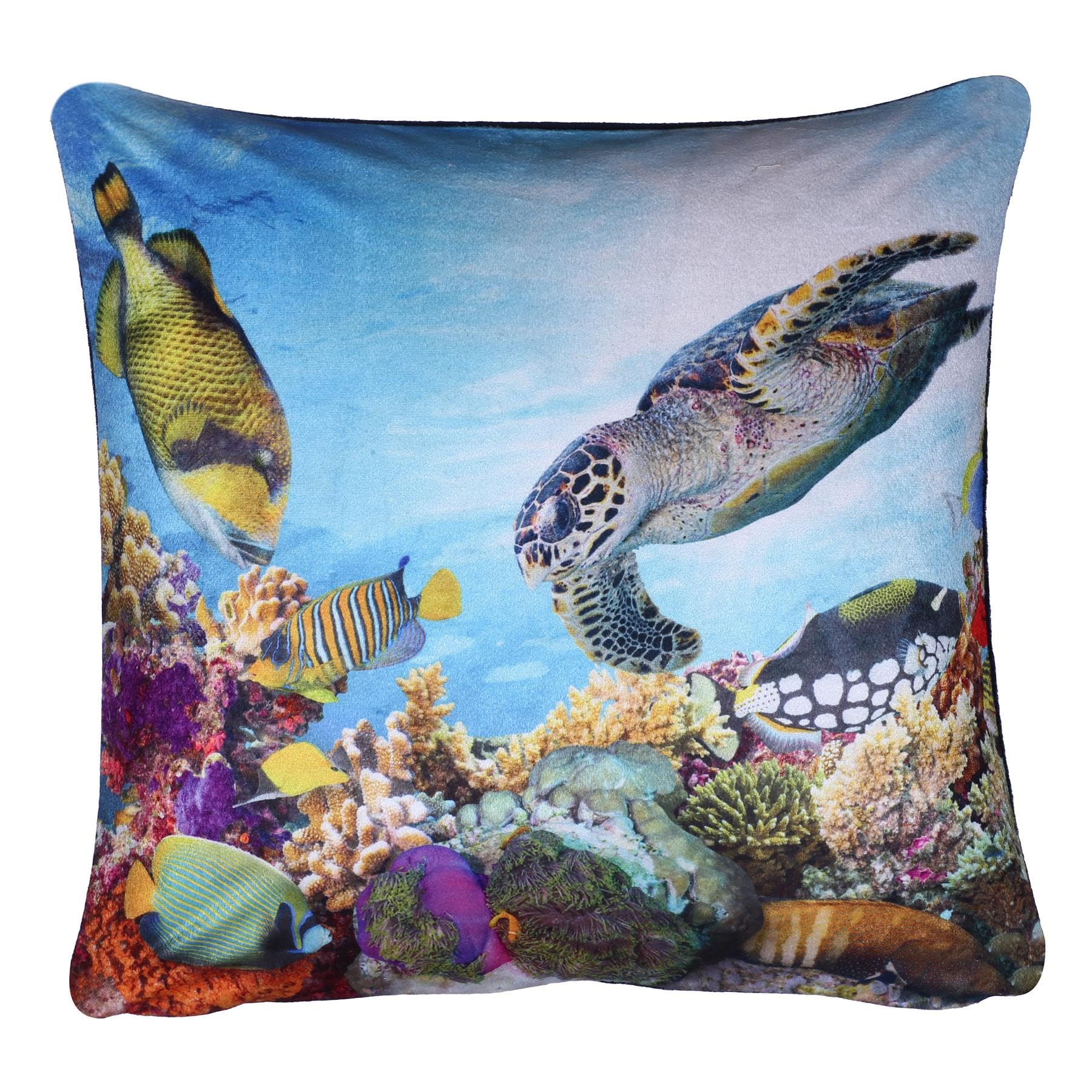 Roseley Washable Plush Velvet Cushion Covers 3D Digital Printed Animal Themed Square Cases (18" x 18") Cute Single Sided Prints (Tropical Sea Life)