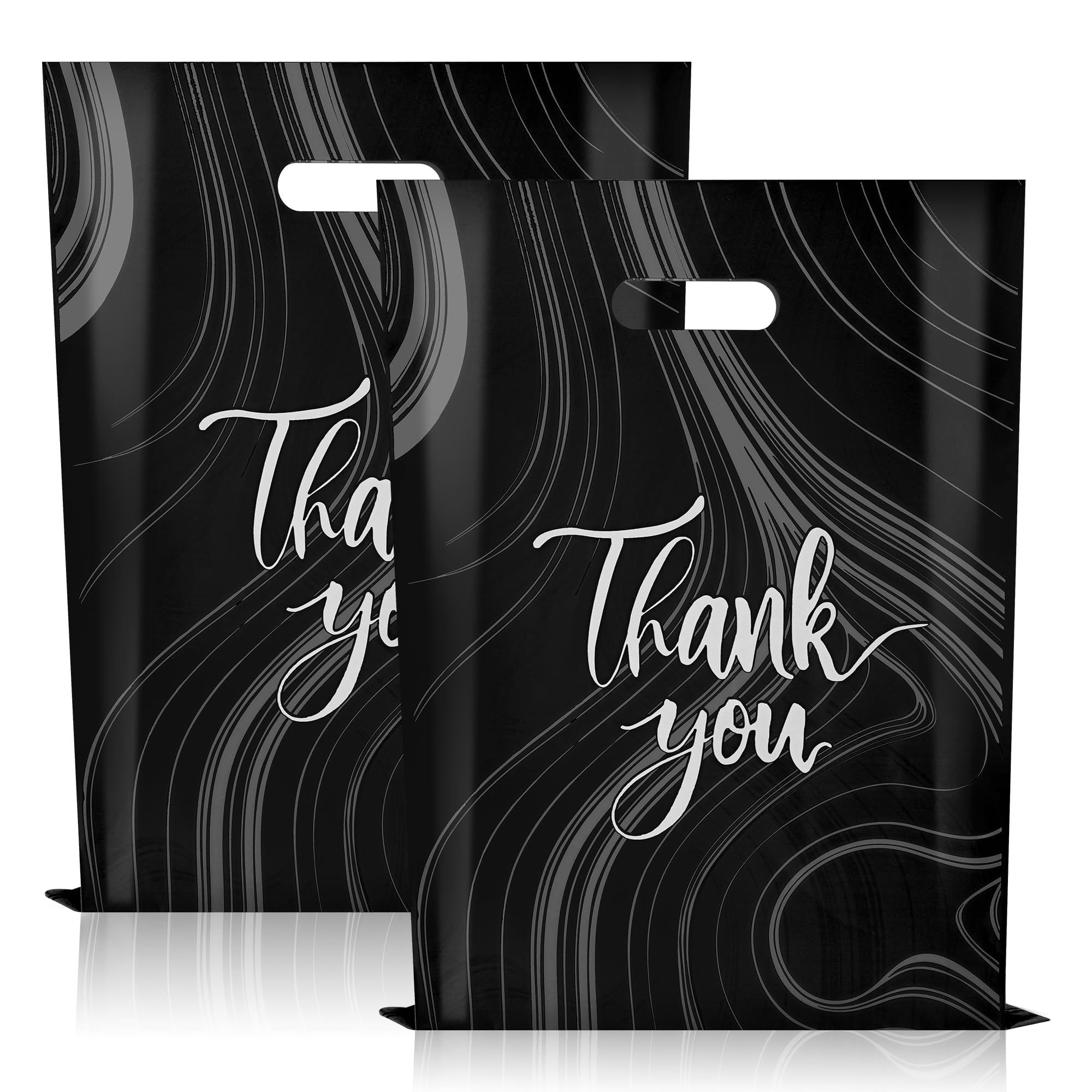 100 Pack Black Thank You Bags, Plastic Bags with Handles, 12 X 15 Inches (2.36 Mil Thickness) for Small Business, Boutique, Retail, Packaging Supplies