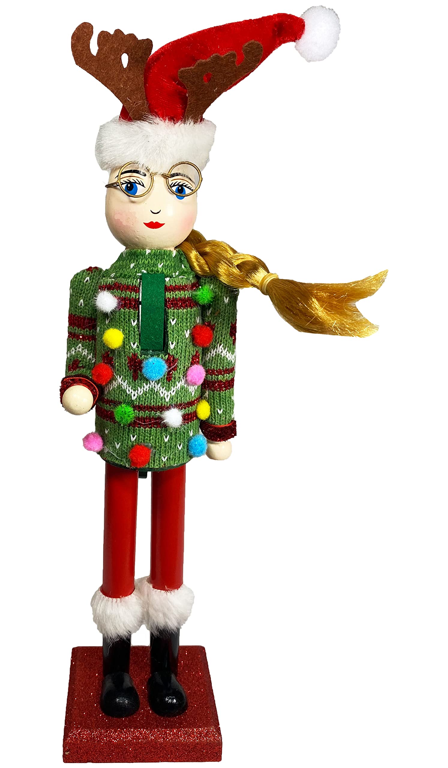Distinctive Designs Woman Ugly Sweater Large Decorative Holiday Season Wooden Christmas Nutcracker and Tree Ornament