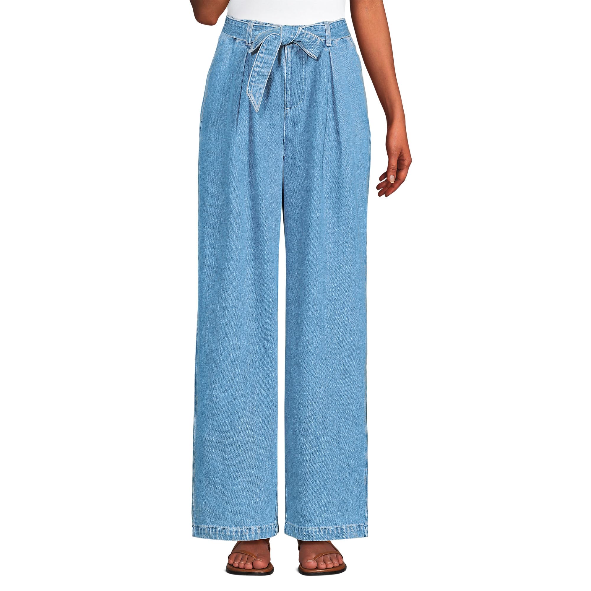 Lands End Womens High Ridge Twill Pull On Pleated Wide Leg Pants