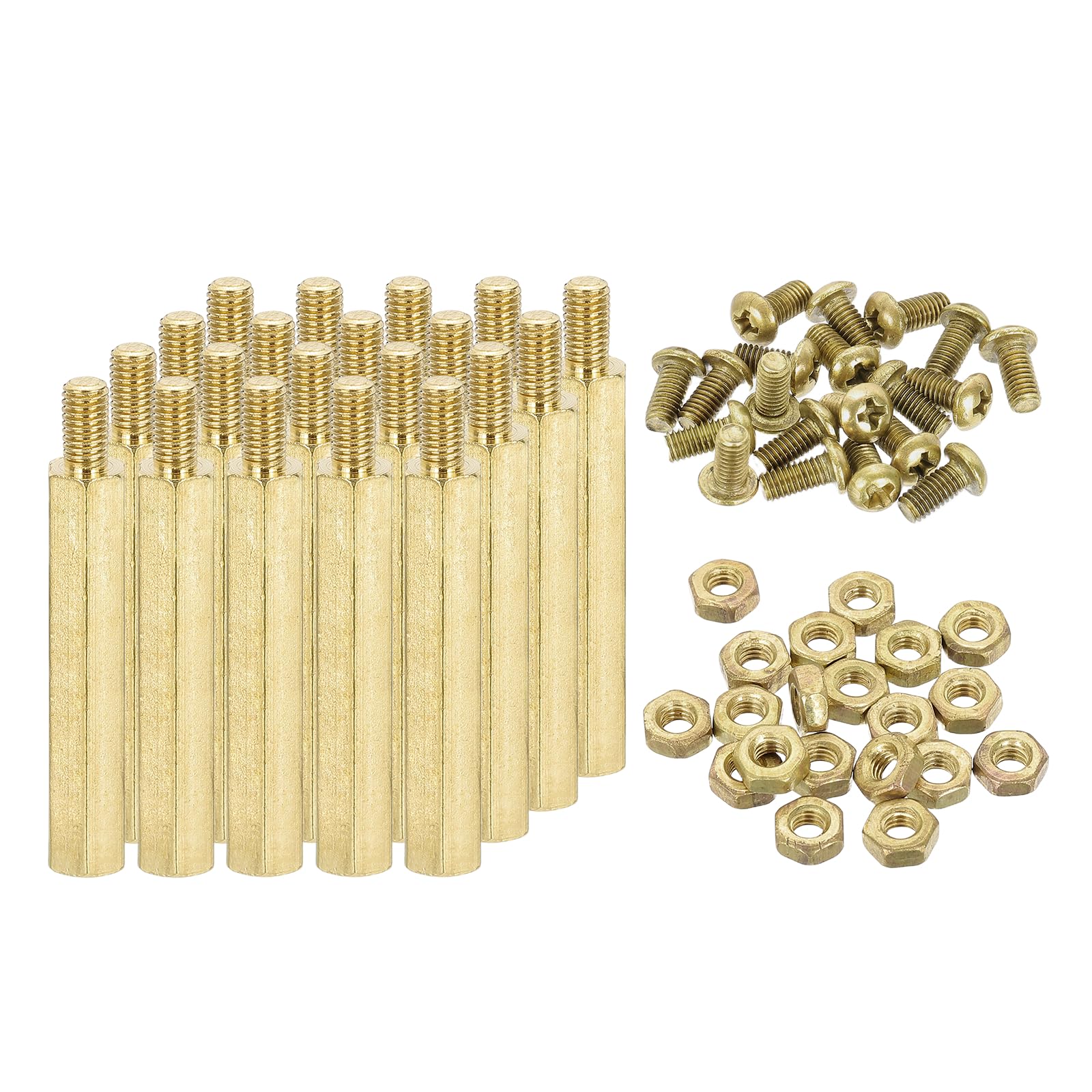 sourcing map M3 Male Brass Hex Spacer Standoffs Screws Nuts, 20 Set Hex Column Screw Nut Assortment Kit M3*28+6 Threaded Standoff for Raspberry Pi PCB Motherboard DIY — image 1