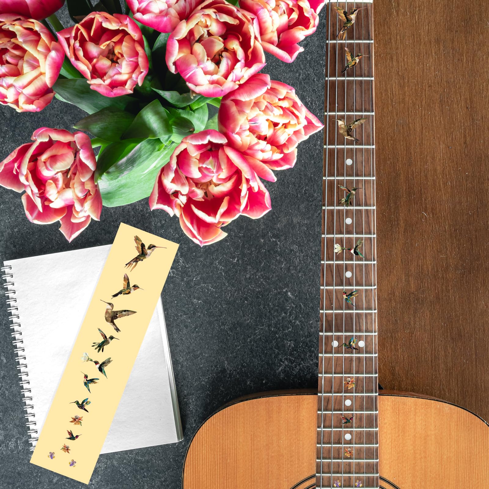 PLIGREAT 2 Pz Chitarra Decor Adesivi Chitarra Collo Adesivo Fai Da Te Chitarra Decor Uccelli Rimovibili Decalcomanie Fiori per Chitarra Acustica Decor Chitarra Musicale Basso Forniture