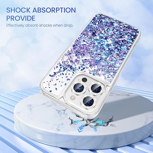 Miniatura 9 de Caka Funda para iPhone 15 Pro con purpurina y protector de pantalla y protector de cámara para mujeres y niñas, funda transparente para iPhone 15