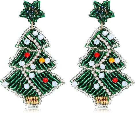 Handmade Hypoallergenic Snowflake Dangle Earrings - Christmas Tree Santa Claus Hat Bell Car Beaded Drop Earrings, Cute Christmas Holiday Jewelry Gifts for Women
