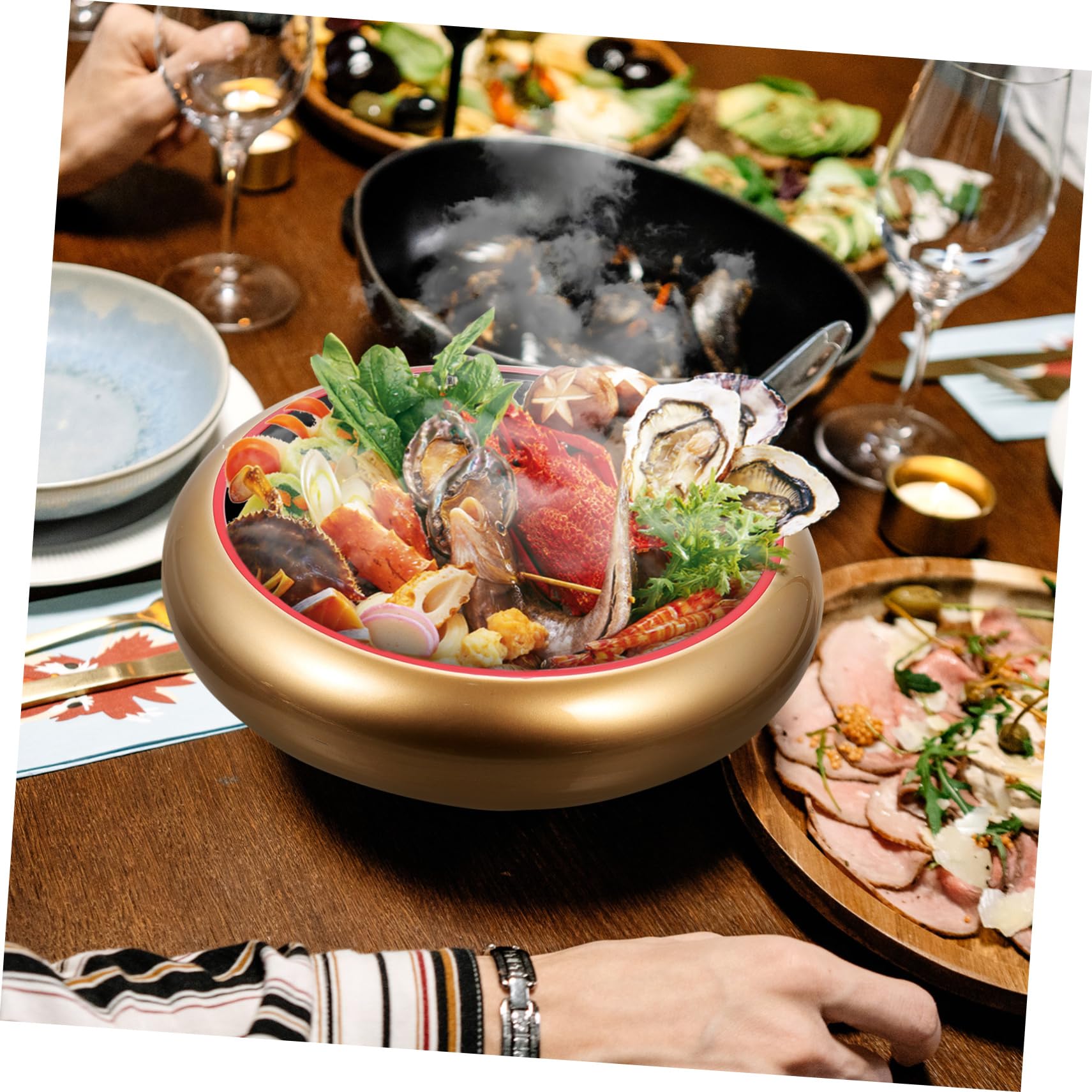 Plato Decorativo para Sashimi Dorado de Plástico, Redondo, para Salmón