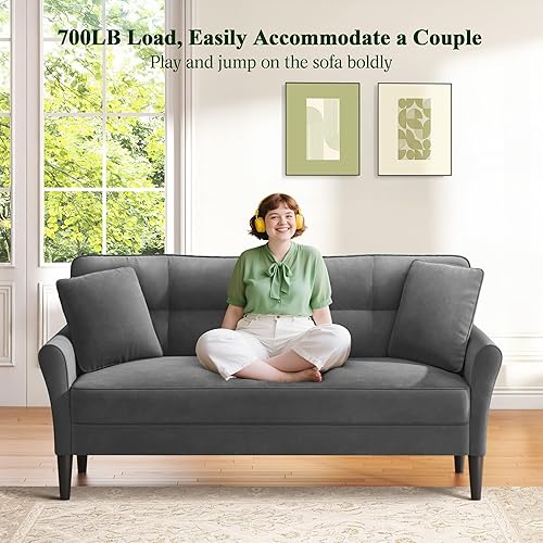 Miniatura 5 de Sofá pequeño de 69 pulgadas, sofá pequeño suave con 2 almohadas, cómodos sofás de dos plazas de instalación sin herramientas, sofás de carga de 700