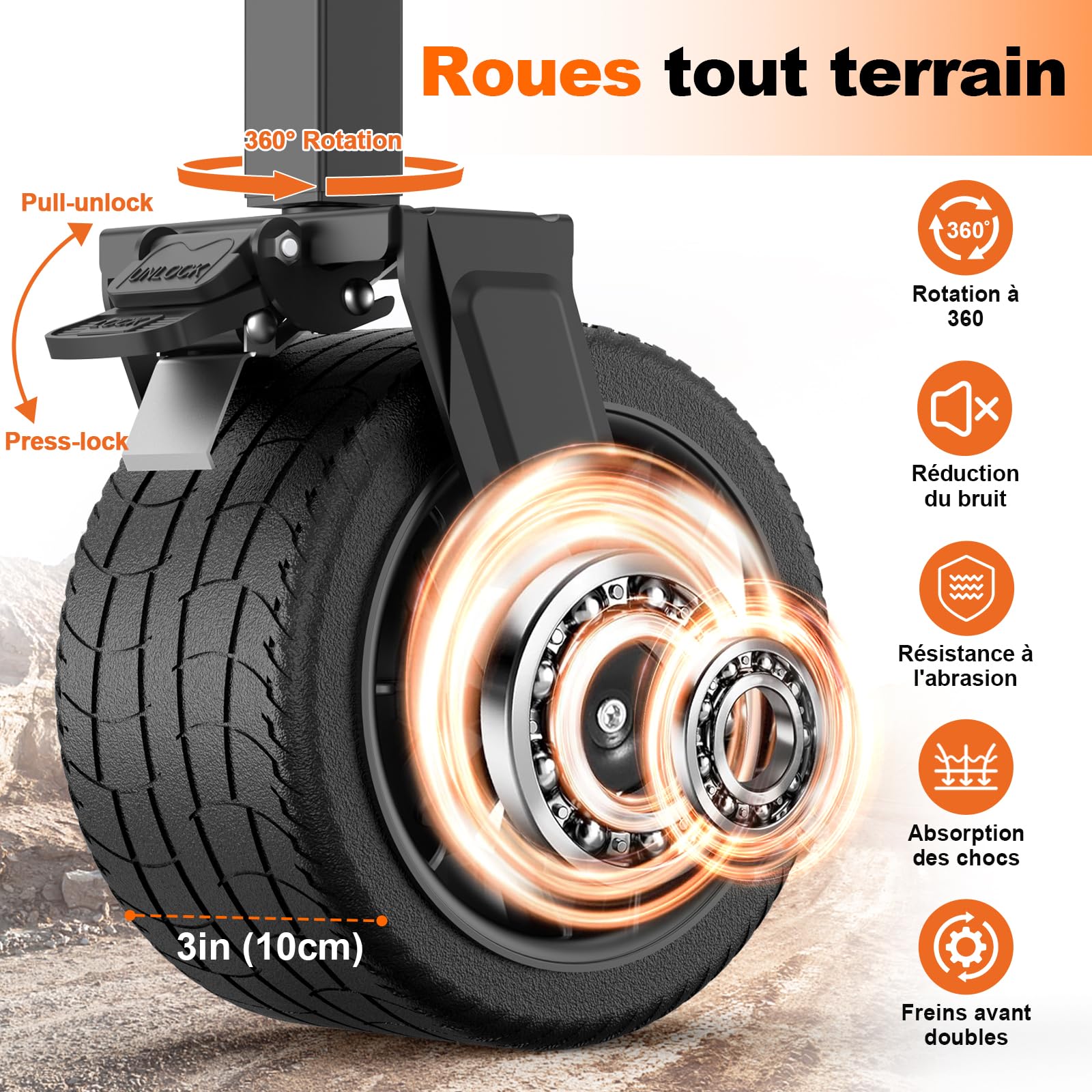 Chariot de Plage Pliable avec Freins 200kg, Chariot de Transport avec Roues Extra-Larges, Tout Terrain Chariot de Jardin avec Poignée Réglable & Sac de Couverture pour Plage Camping Jardin Pique-Nique