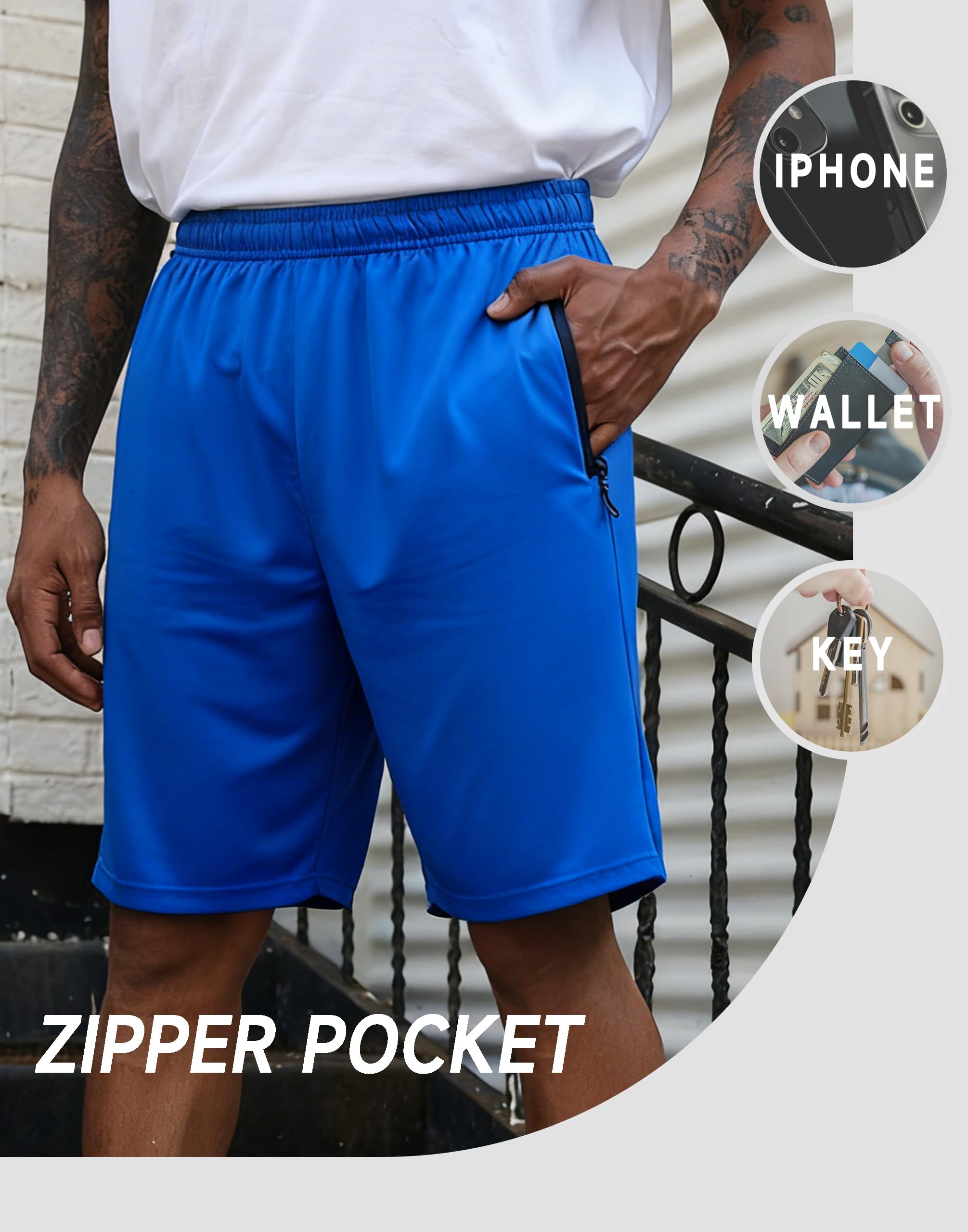 RPOVIG Conjunto de 5 pantalones cortos de entrenamiento para hombre, con bolsillos con cremallera, baloncesto, gimnasio, ropa deportiva de malla